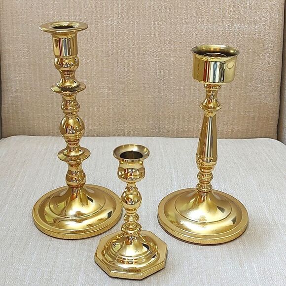 Baldwin Brass Candle Holders Mismatched Set of 3 Vintage - Picture 1 of 10